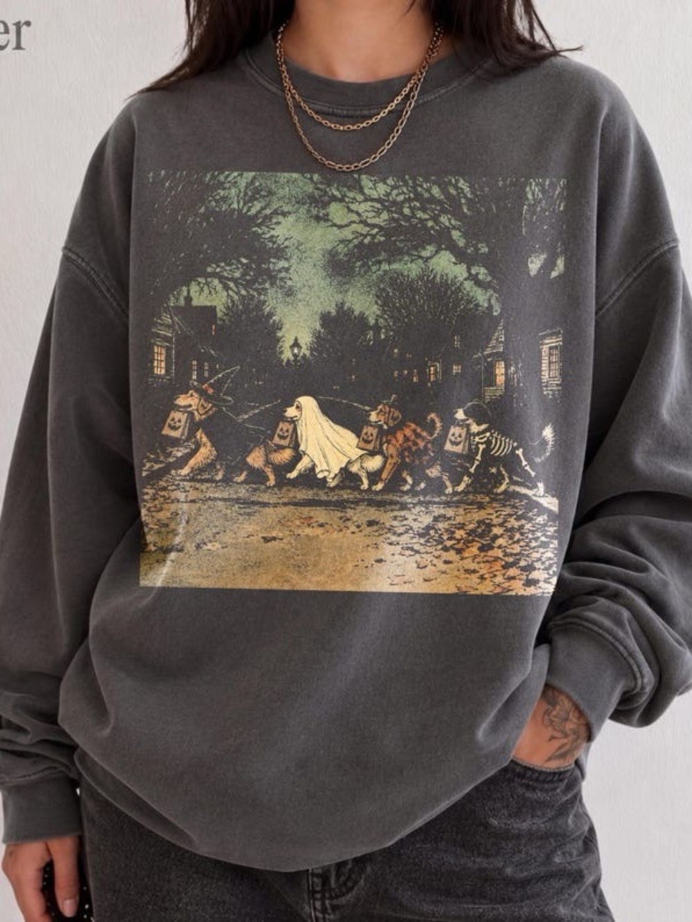 Ghost Dog Trick Or Treat Vintage Dark Halloween Comfort Colors Sweatshirt